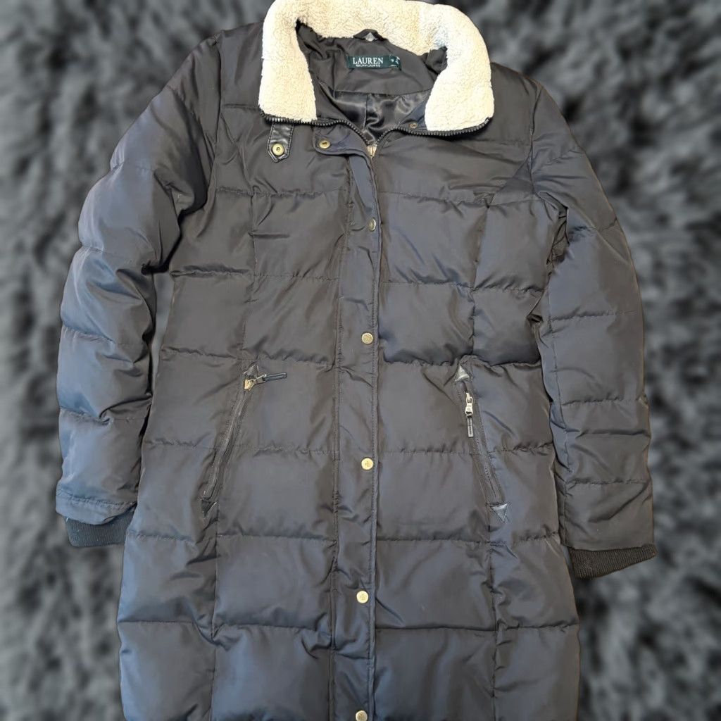 Ralph Lauren Lauren Ralph Lauren Women’s Medium Black Down Coat Gold RLL Hardware Faux Fur Size M / US 6-8 / IT 42-44 - 1 Thumbnail