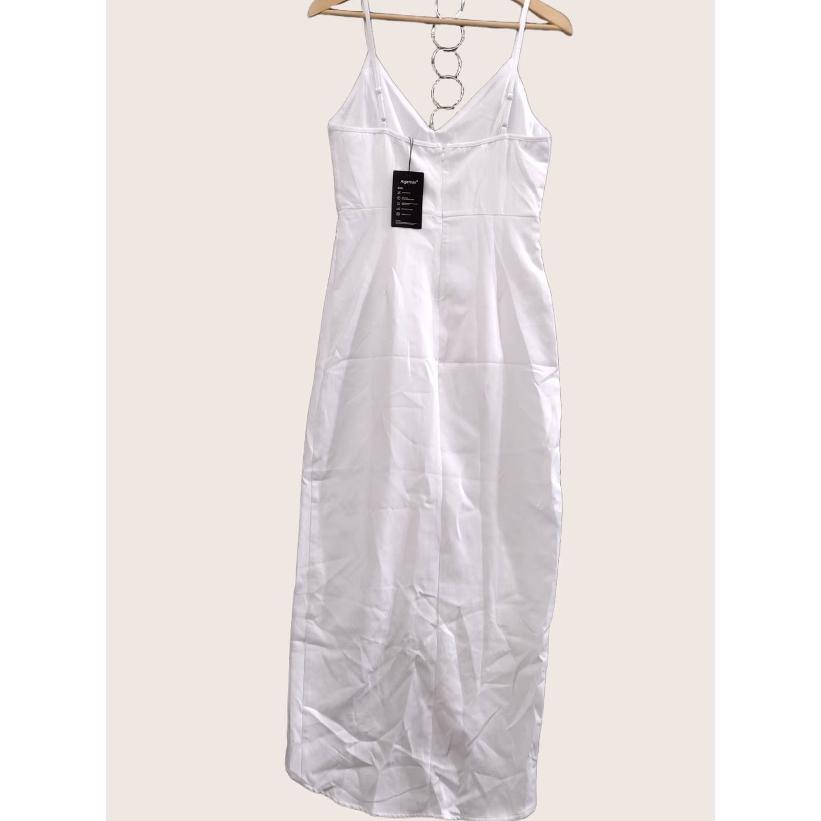 Vintage Aigeman Women's V-Neck White Midi Dress XS Sleeveless Spaghetti Straps High Slit Mini? (note: original says Midi so not Mini) Size XS / US 0-2 / IT 36-38 - 1 Thumbnail