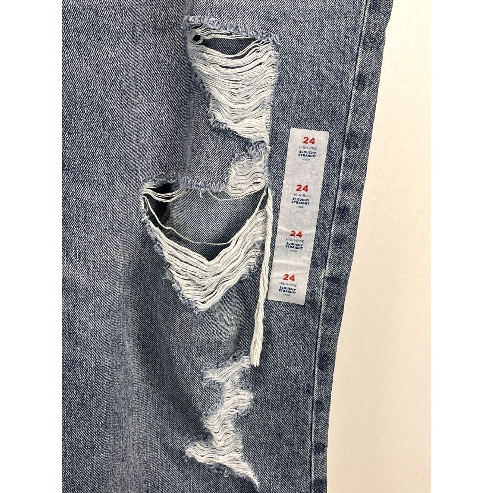 Old Navy Old Navy Women's Plus Size Jeans Sz 24 High Rise Slouchy Straight Crop Distressed NWT Blue Denim 100% Cotton Raw Hem Distressed Size 42" / US 20 - 6 Thumbnail