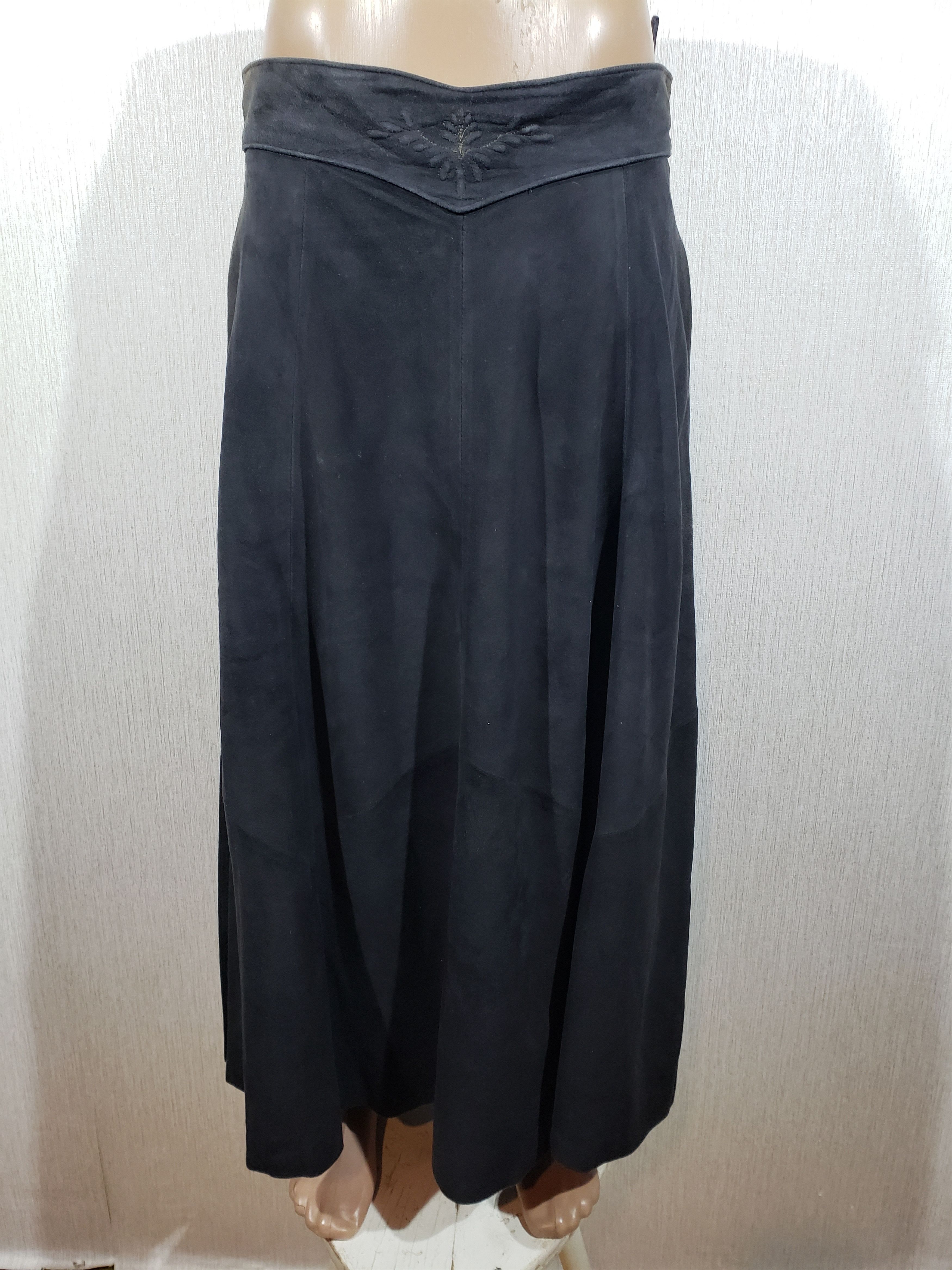 Genuine Leather Flared blue leather skirt. Blue suede skirt. Size 33" - 1 Thumbnail