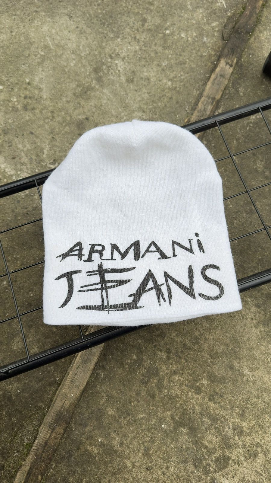 Armani Vintage Armani Jeans White Winter Beanie Big Logo Graphic Size ONE SIZE - 1 Thumbnail
