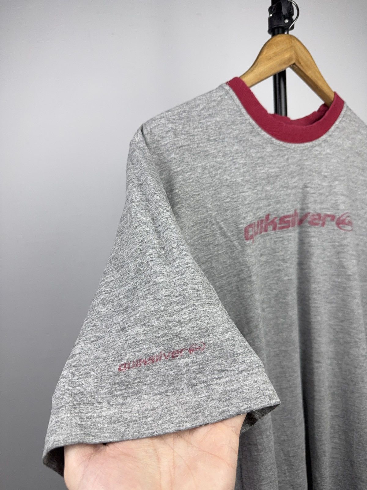 Quiksilver Retro 00s Quiksilver Ringer T-Shirt Grey Red Y2K Surf Tee Size US L / EU 52-54 / 3 - 4 Thumbnail