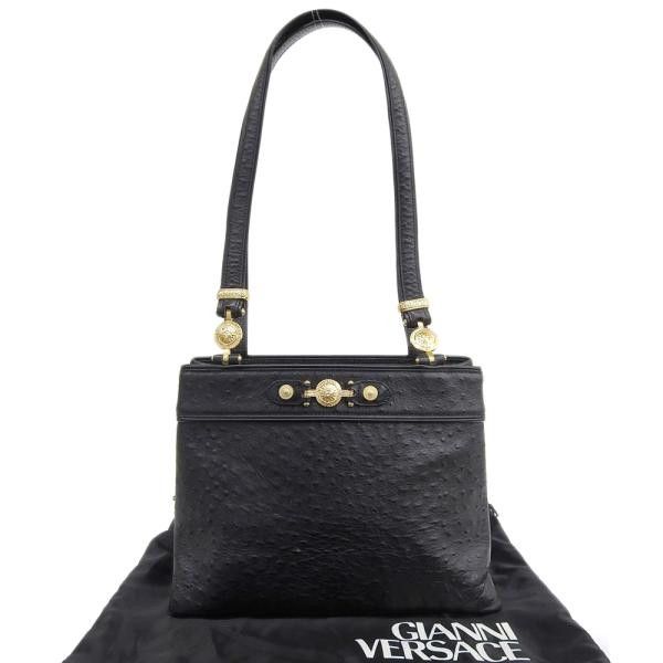 image of Versace Sunburst Logo Leather Shoulder Bag in Black, Women's