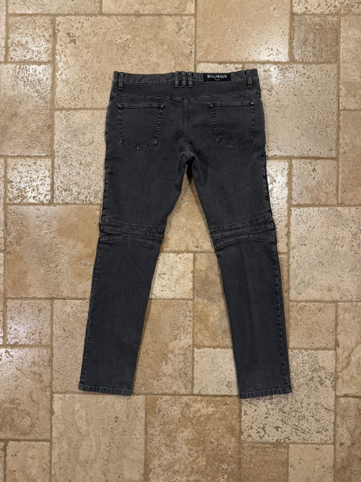 Balmain Balmain Moto Biker Distressed Gray Wash Denim Jeans Size US 35 - 6 Thumbnail