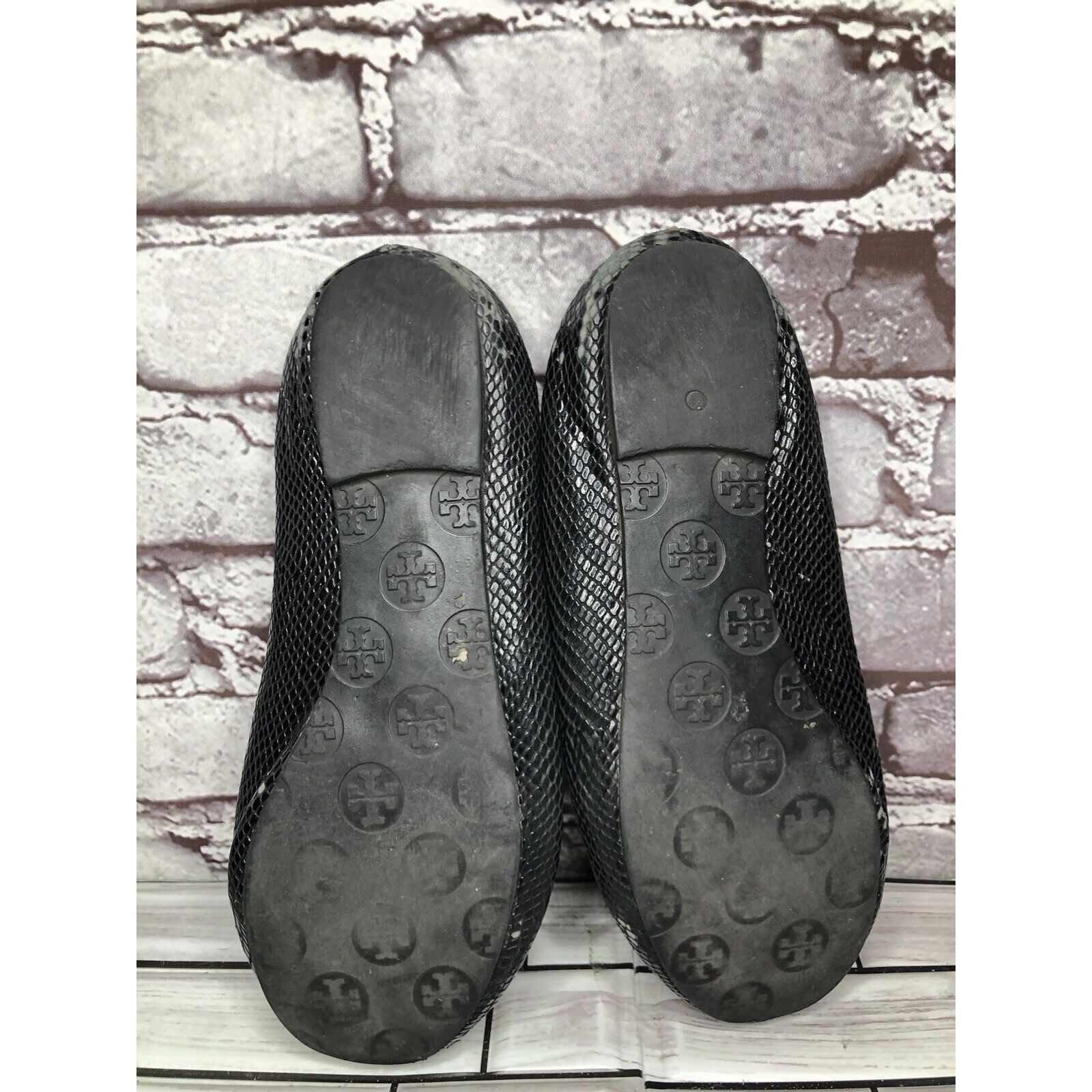 Tory Burch Tory Burch Reva Gold Logo Black Leather Snake Skin Ballet Fl Size US 7.5 / IT 37.5 - 7 Thumbnail