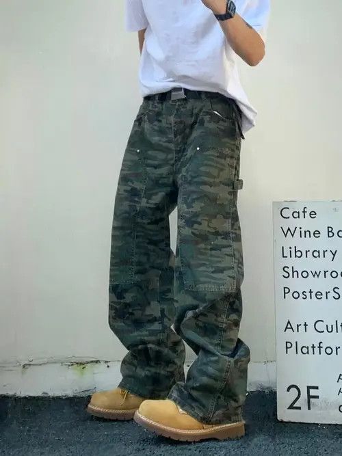 image of Vintage Pattern Skate Hiphop Carpenter Baggy Pants in Camo, Men's (Size 32)