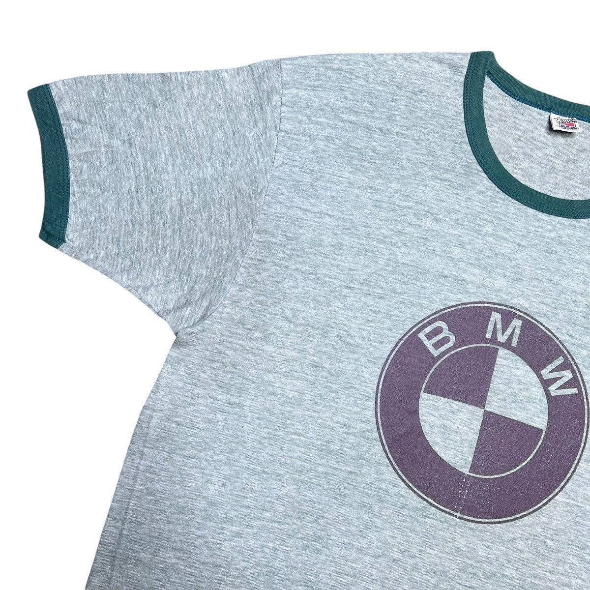 BMW Vintage 1970s BMW Motors Logo Green Ringer Graphic T-Shirt Size US XL / EU 56 / 4 - 7 Thumbnail