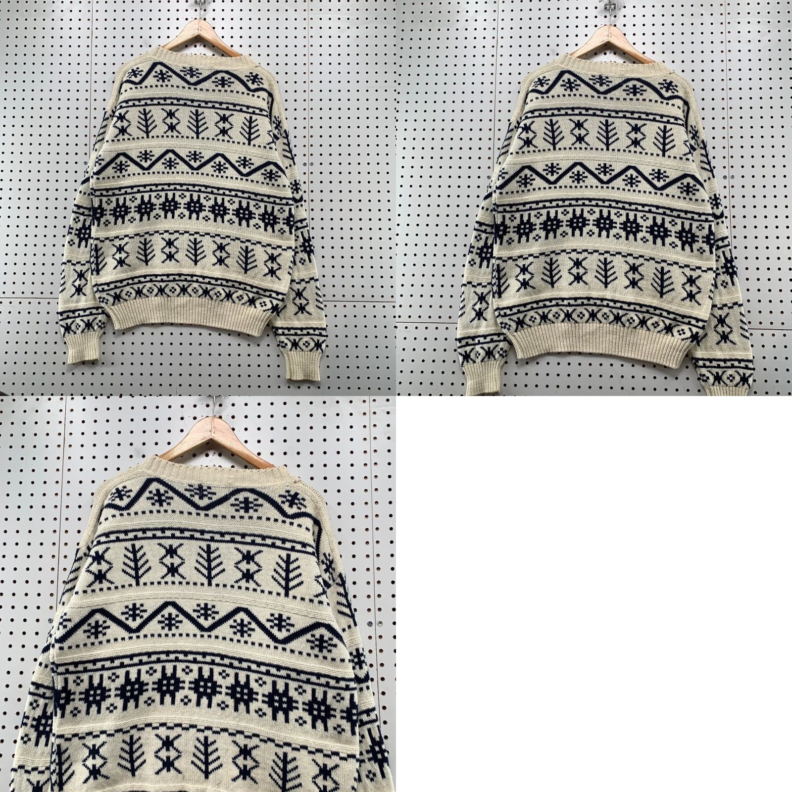 Vintage VINTAGE Ashley Knit Mens Large Fair Isle Nordic Sweater Beige 100% Cotton Pullover Knit Crew Neck 90s Ski Winter Casual Size US L / EU 52-54 / 3 - 9 Thumbnail