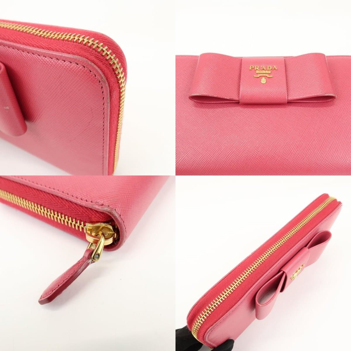 Prada Prada Saffiano Bow Zip Around Wallet Pink Size ONE SIZE - 5 Thumbnail