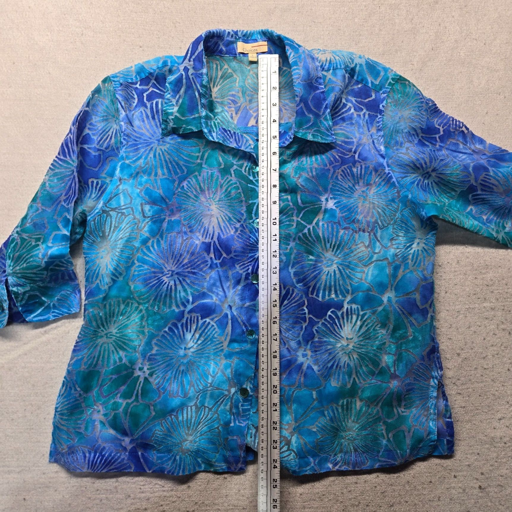 Vintage Choice Blue Shell Beach Swim Top Sheer Cover-up Roll Sleeve Women's L Large Shirt Casual Beachwear Size L / US 10 / IT 46 - 7 Thumbnail