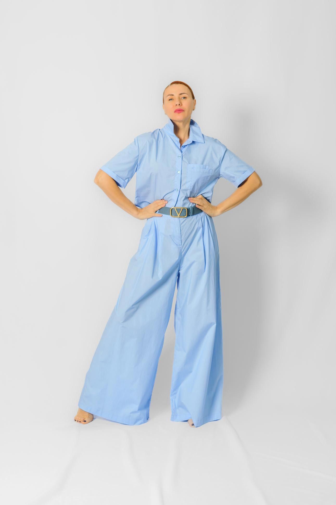 image of Imperial Baby Blue Cotton Pants, Women's (Size 32)