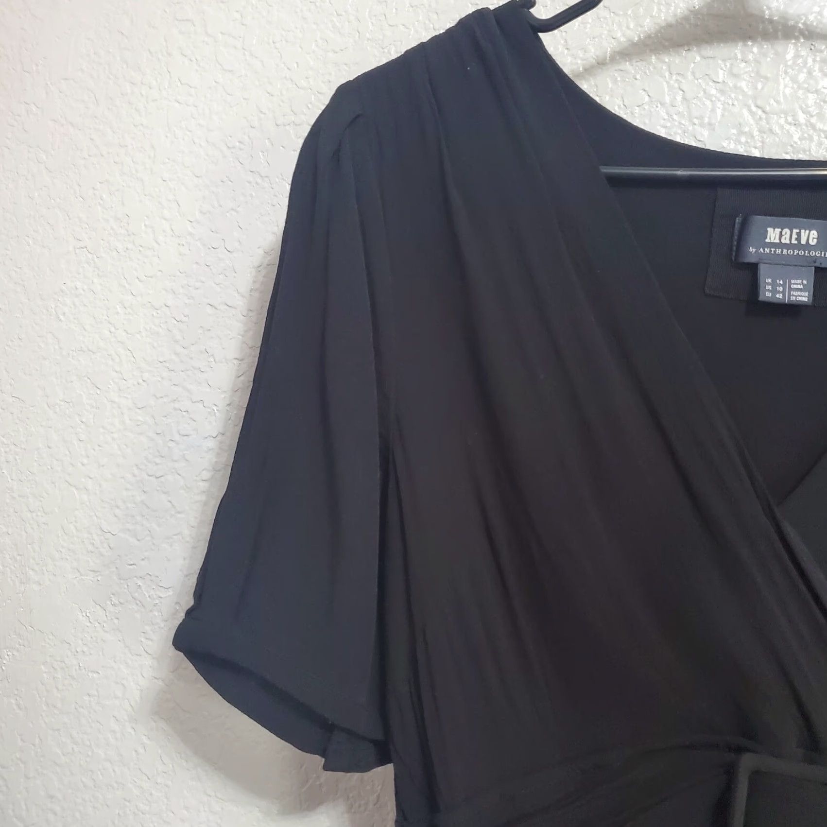 Anthropologie Anthropologie Maeve Martina Dress Sz 10 Black V Neck Belted Short Sleeve Ruffle Size 32" / US 10 / IT 46 - 6 Thumbnail