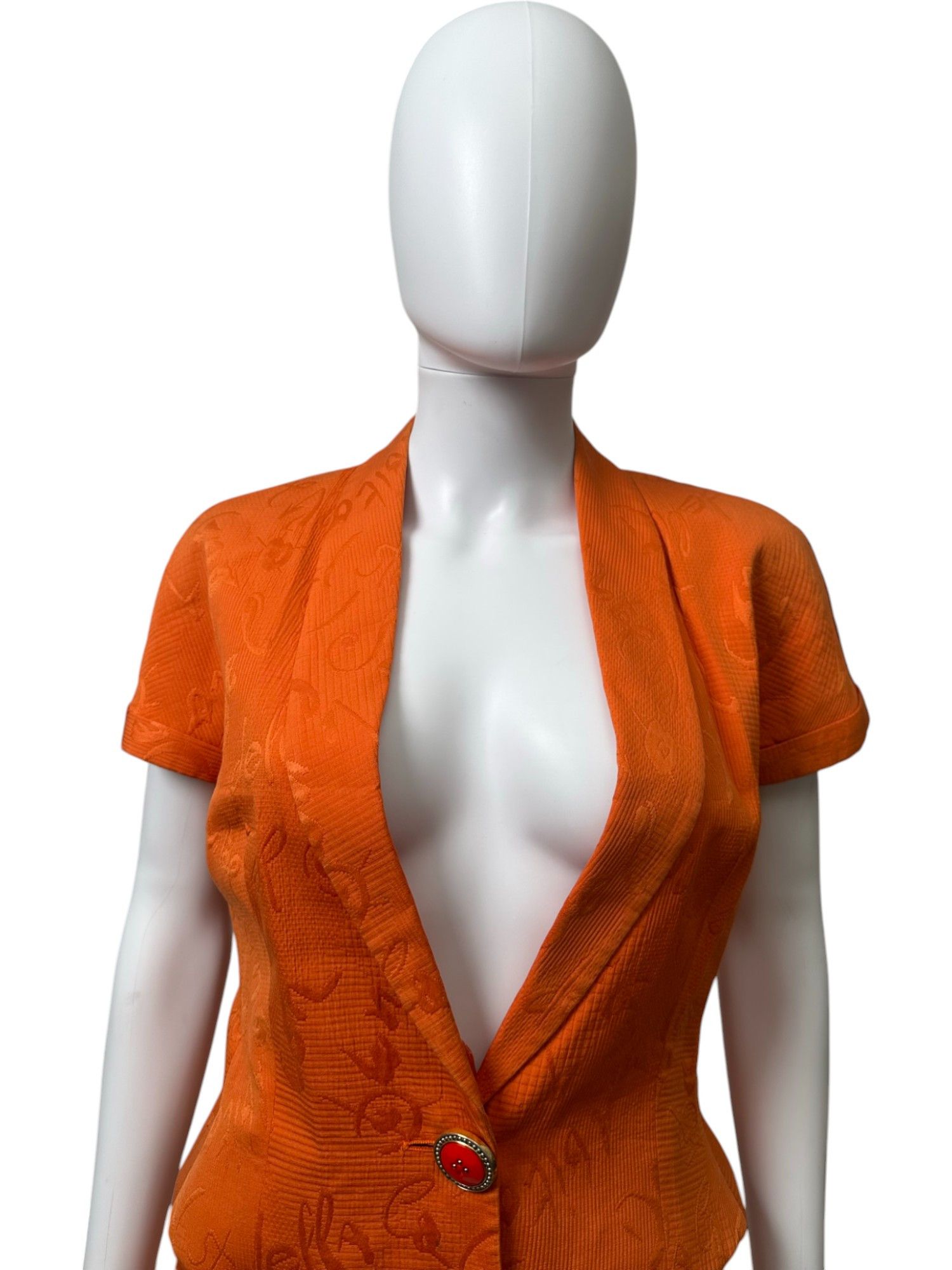 Versace S/S 1991 Orange Letter Pattern Tailleur Size S / US 4 / IT 40 - 6 Thumbnail