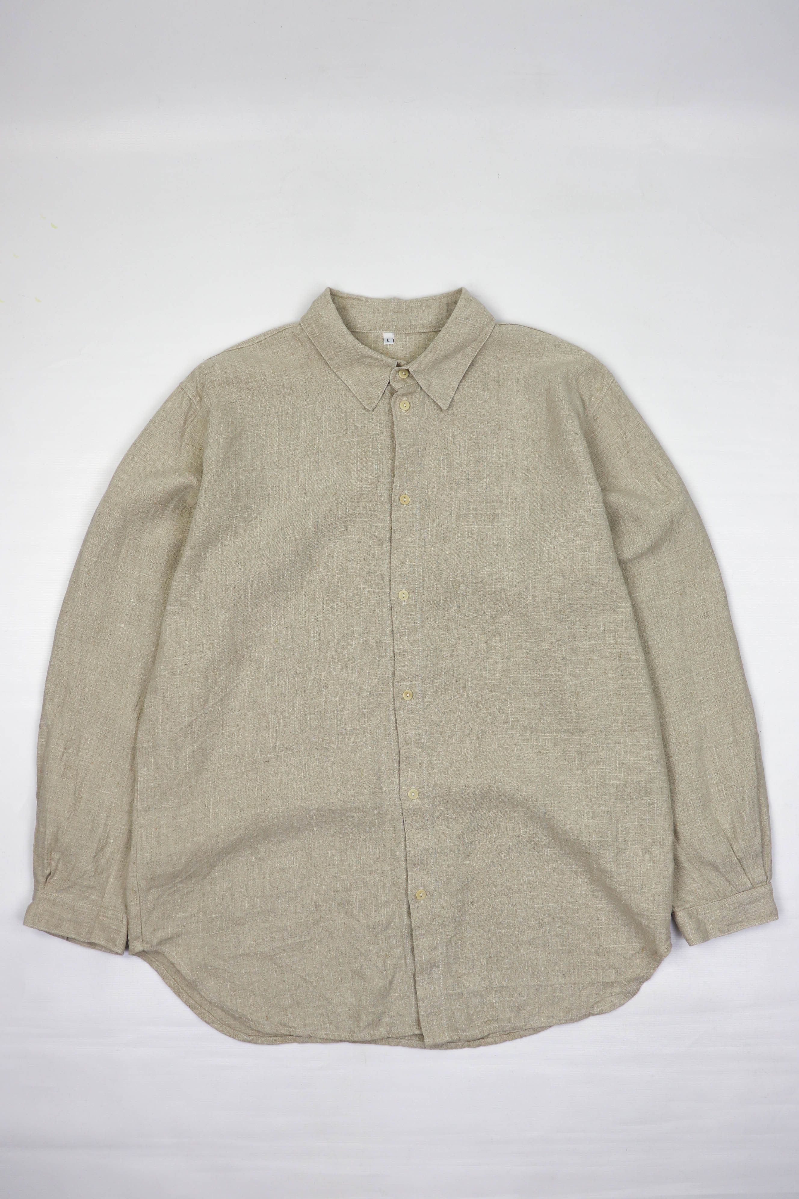Vintage Heavy Natural Linen Oversized Baggy Fit Shirt L-XL