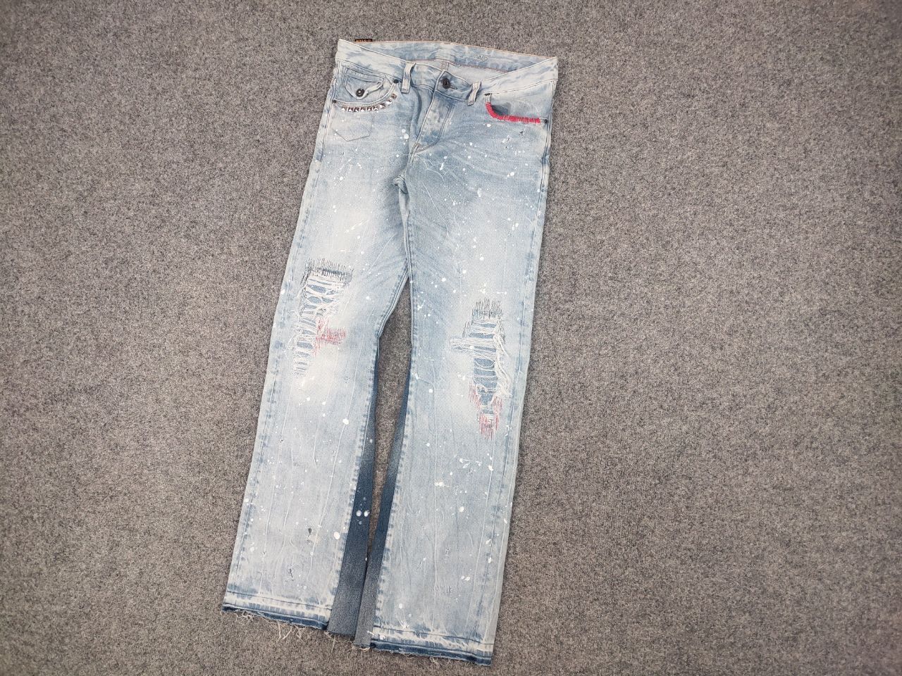 G-Star G star raw custom denim Flared le Grand Bleu peint Jeans Y2K Size US 33 - 5 Thumbnail