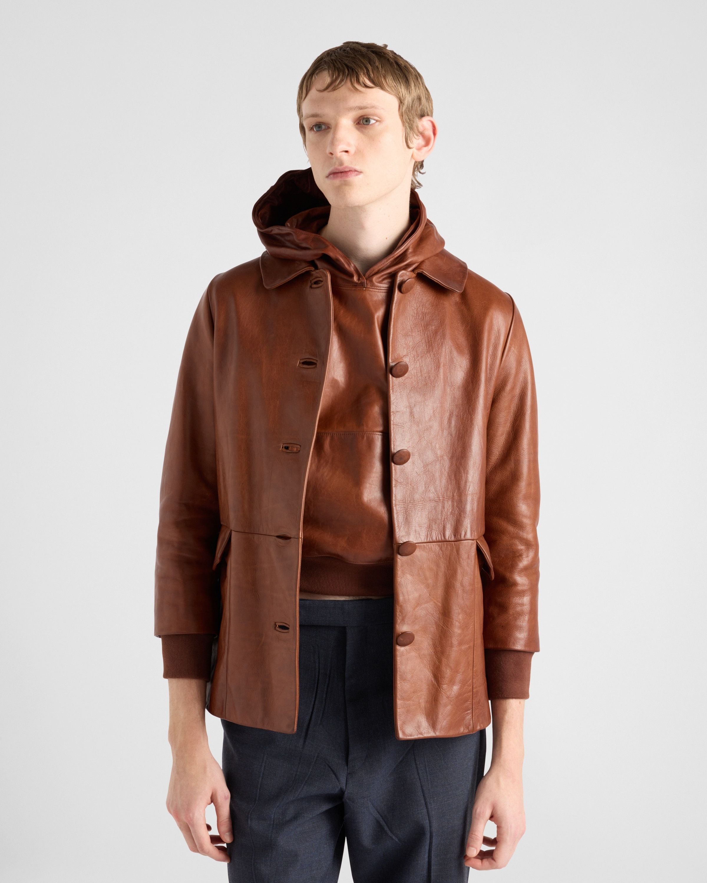 Prada o1bcso1str1025 Leather Vitello Blouson Jacket in Brown Size US M / EU 48-50 / 2 - 3 Thumbnail