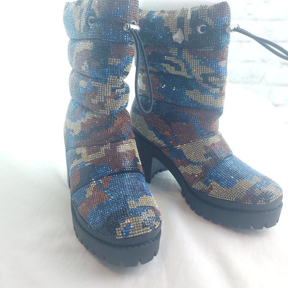 Steve Madden Steve Madden Women's Phoenix Blue Brown Camo Heeled Boots Size US 7 / IT 37 - 2 Thumbnail