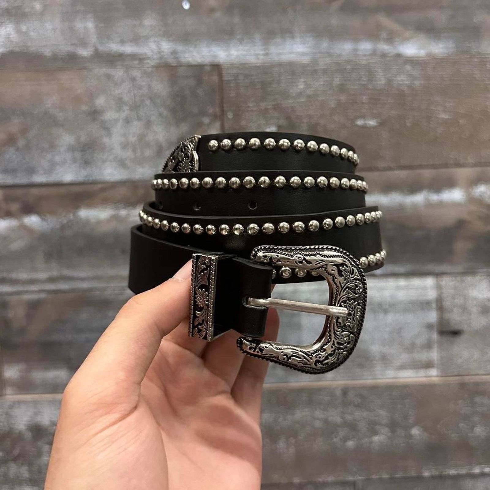 Other Black studded western style belt MENS Size 32 - 1 Thumbnail