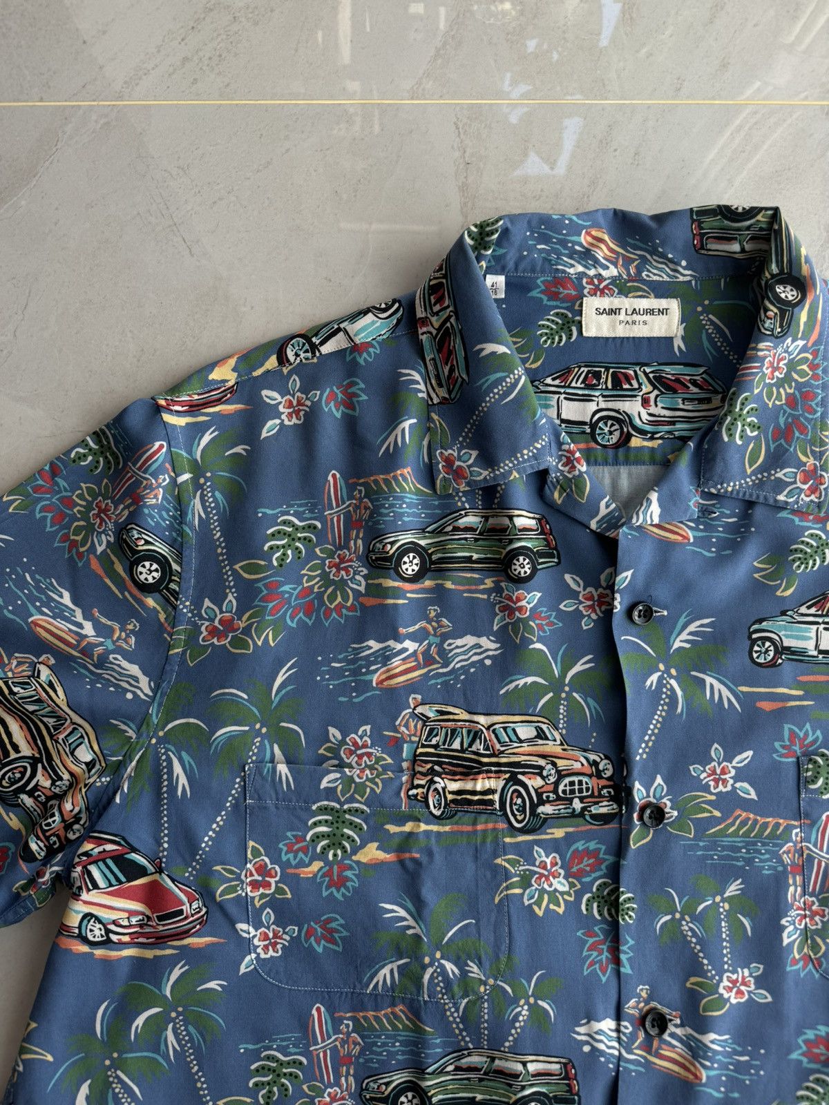 Saint Laurent Paris Saint Laurent Paris SS17 Hawaiian Blue Cuban Carprint Shirt Size US XL / EU 56 / 4 - 7 Thumbnail