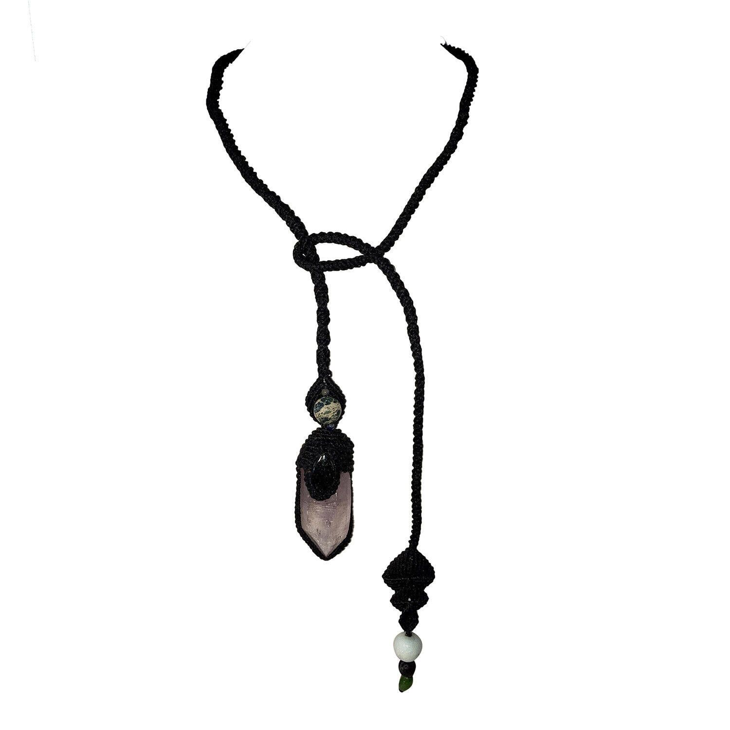 Designer Amethyst with Mexican Fire Opal& Green Jade Artisan Necklace Size ONE SIZE - 1 Thumbnail