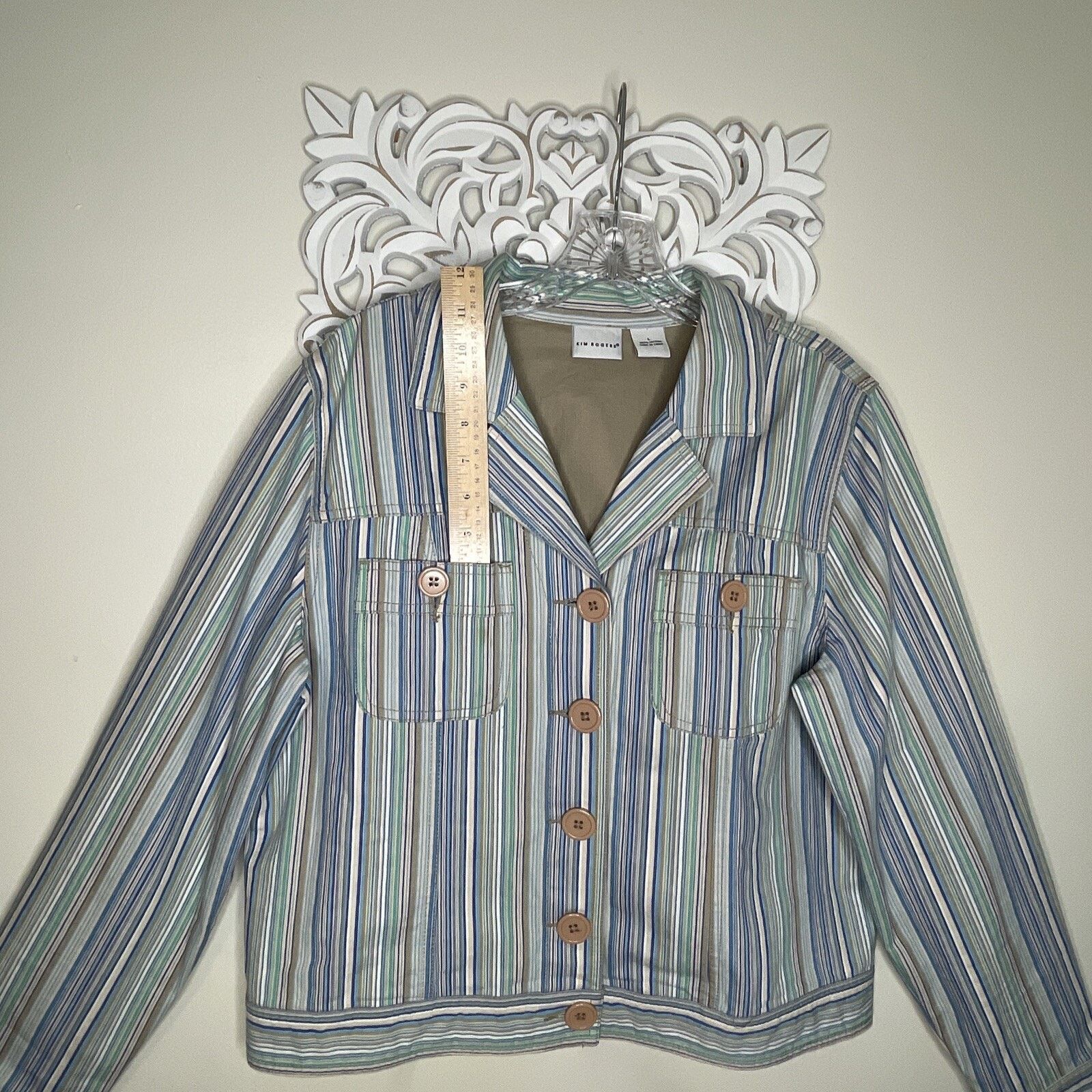 Other KIM ROGERS size L Denim Jacket BLUE GREEN Striped COTTON Size L / US 10 / IT 46 - 5 Thumbnail