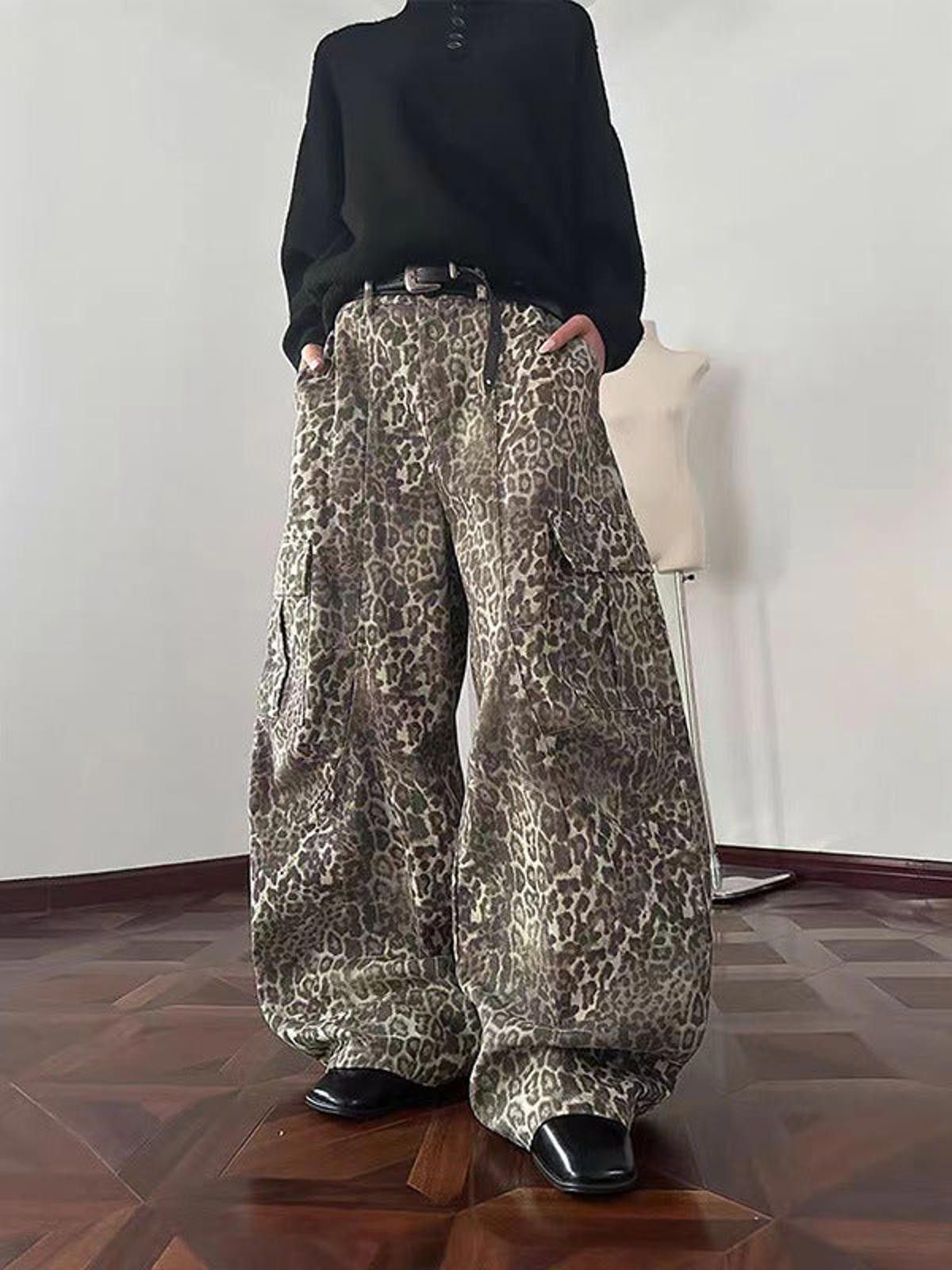 Other Leopard Print Wide Leg Cargo Pants, Baggy Trousers Size US 30 / EU 46 - 1 Thumbnail
