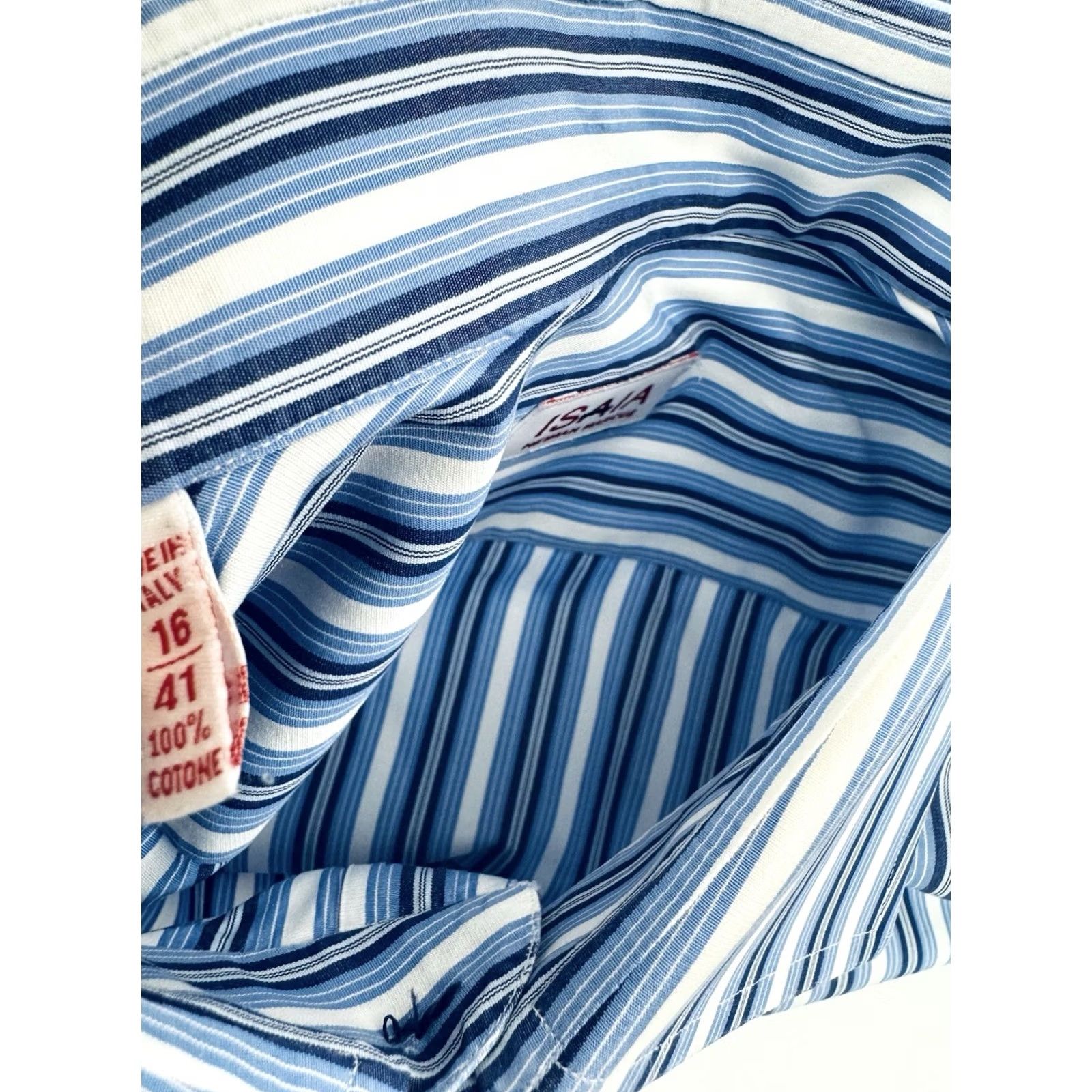 Isaia ISAIA Striped French Cuff Mens 16 / 41 Shirt Dress Shirt EXCELLENT Blue / White 41 16 V1 Mens Size US L / EU 52-54 / 3 - 6 Thumbnail