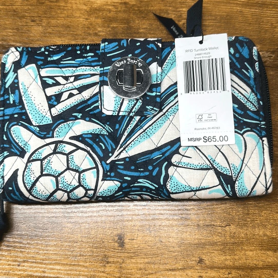 Vera Bradley Vera Bradley Wallet Turnlock Shore Enough Print RFID Blue Turtle Sailboat Wallet Women Small Multicolor Blue Sailboat 7.5” 5” Size ONE SIZE - 2 Thumbnail