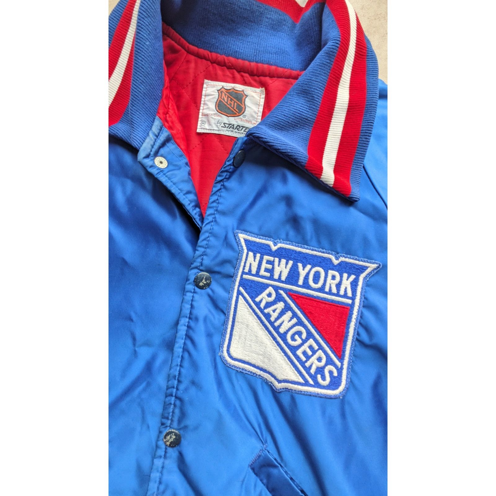 NHL × Starter New York Rangers 90s STARTER satin bomber M blue hockey vtg Size US M / EU 48-50 / 2 - 1 Thumbnail