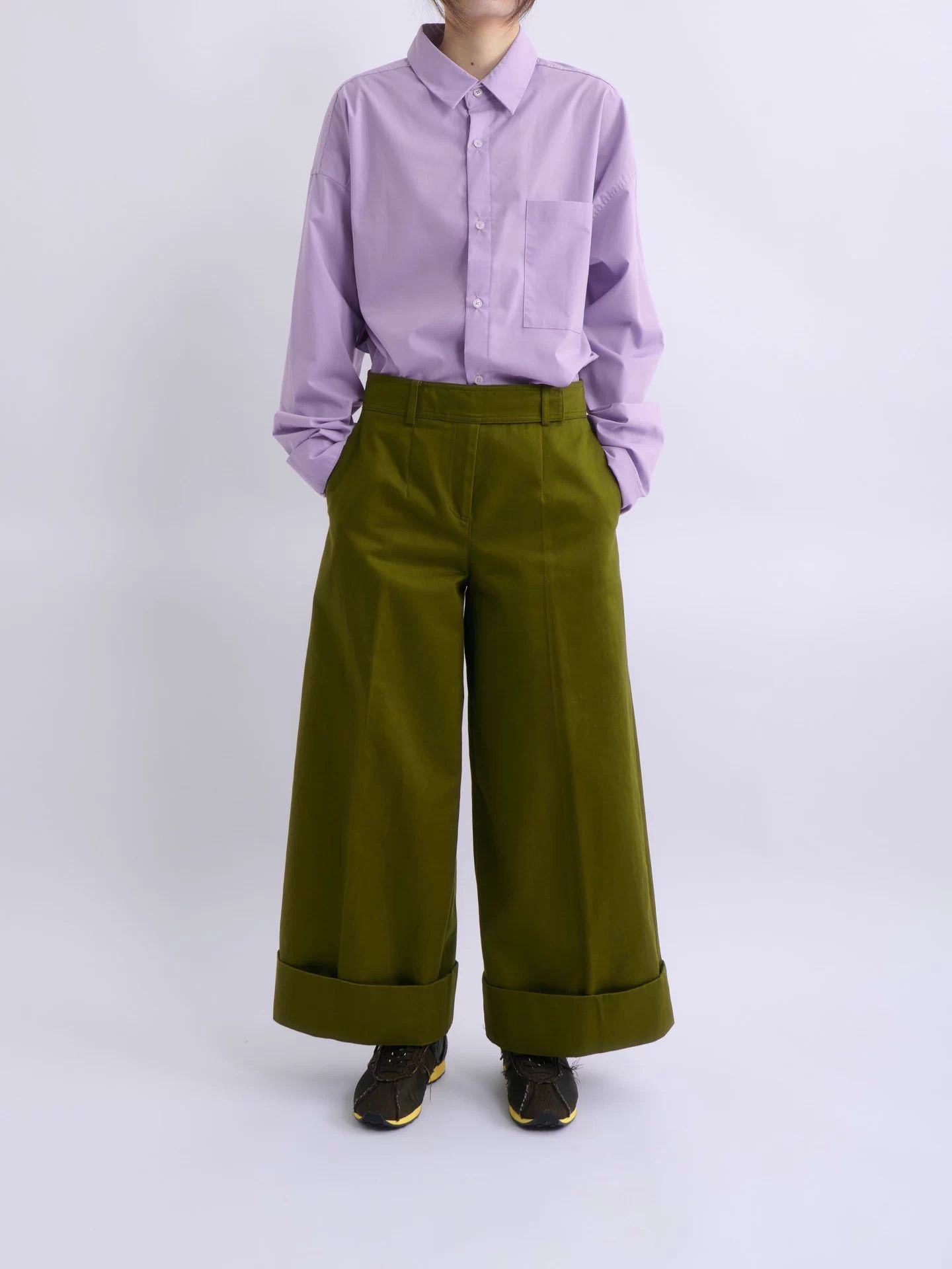 Jil Sander JIL SANDER Green High-Waisted Wide-Leg Pants 18ss 36 Size 25" / US 0 / IT 36 - 2 Thumbnail
