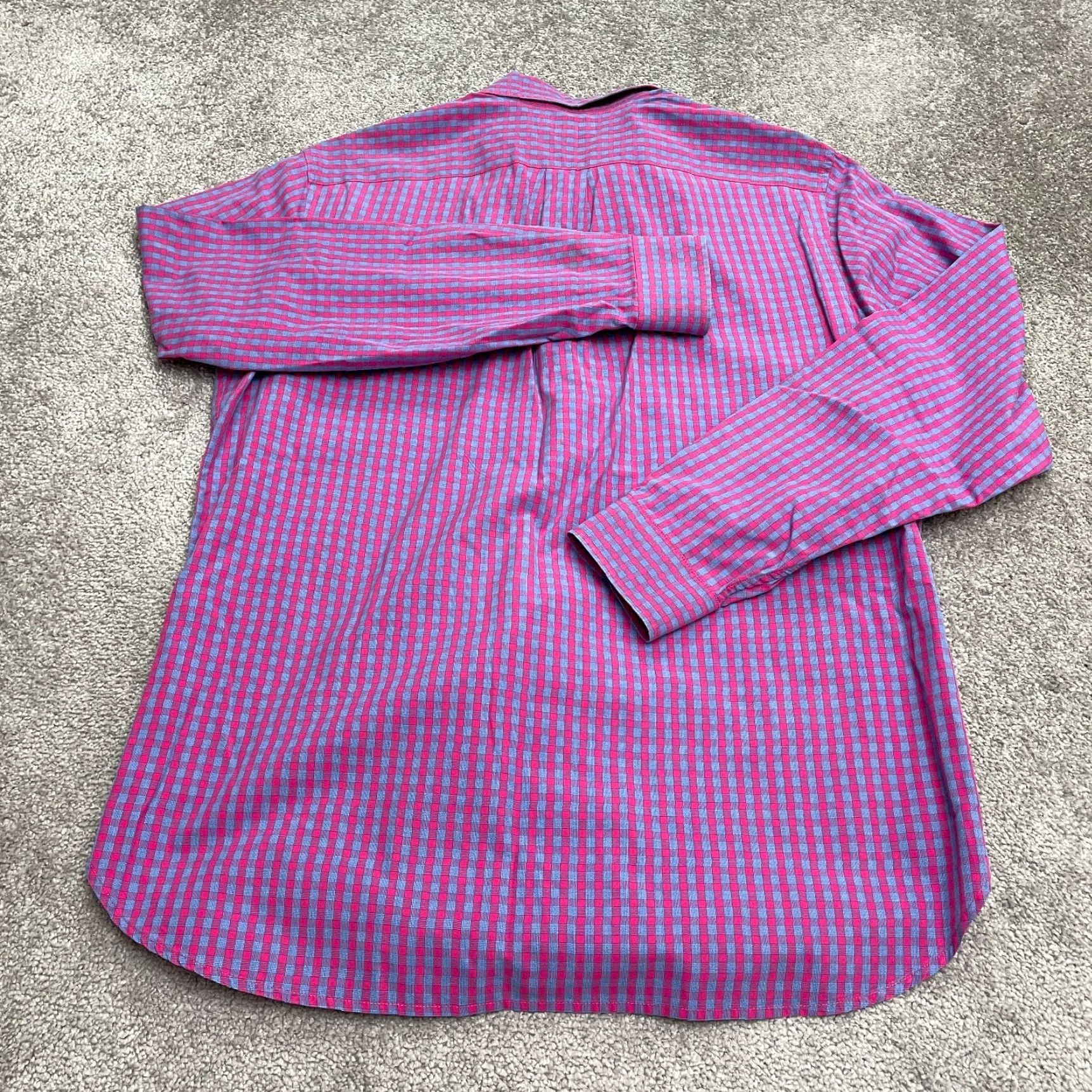Lands' End Lands' End Dress Shirt Mens M 15-15.5 Pink Blue Plaid 100% Cotton Workwear Size 40R - 2 Thumbnail