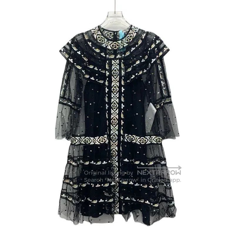 dress with mesh puff sleeves Lavender Sheer Heart Dot Mesh A-Line Dress with Puff Sleeves Lavender / Tea Length / Custom Size