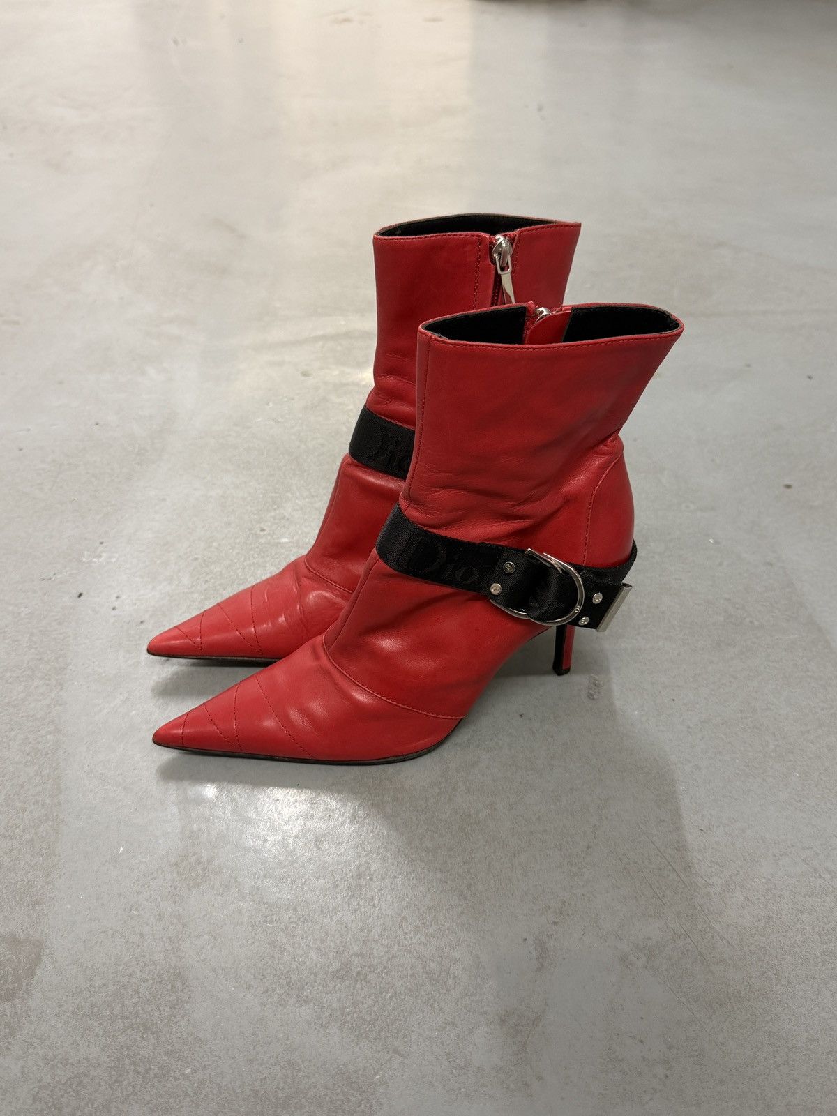 Dior Dior by John Galliano Red Leather Strap Ankle Boots Size US 9.5 / IT 39.5 - 1 Thumbnail