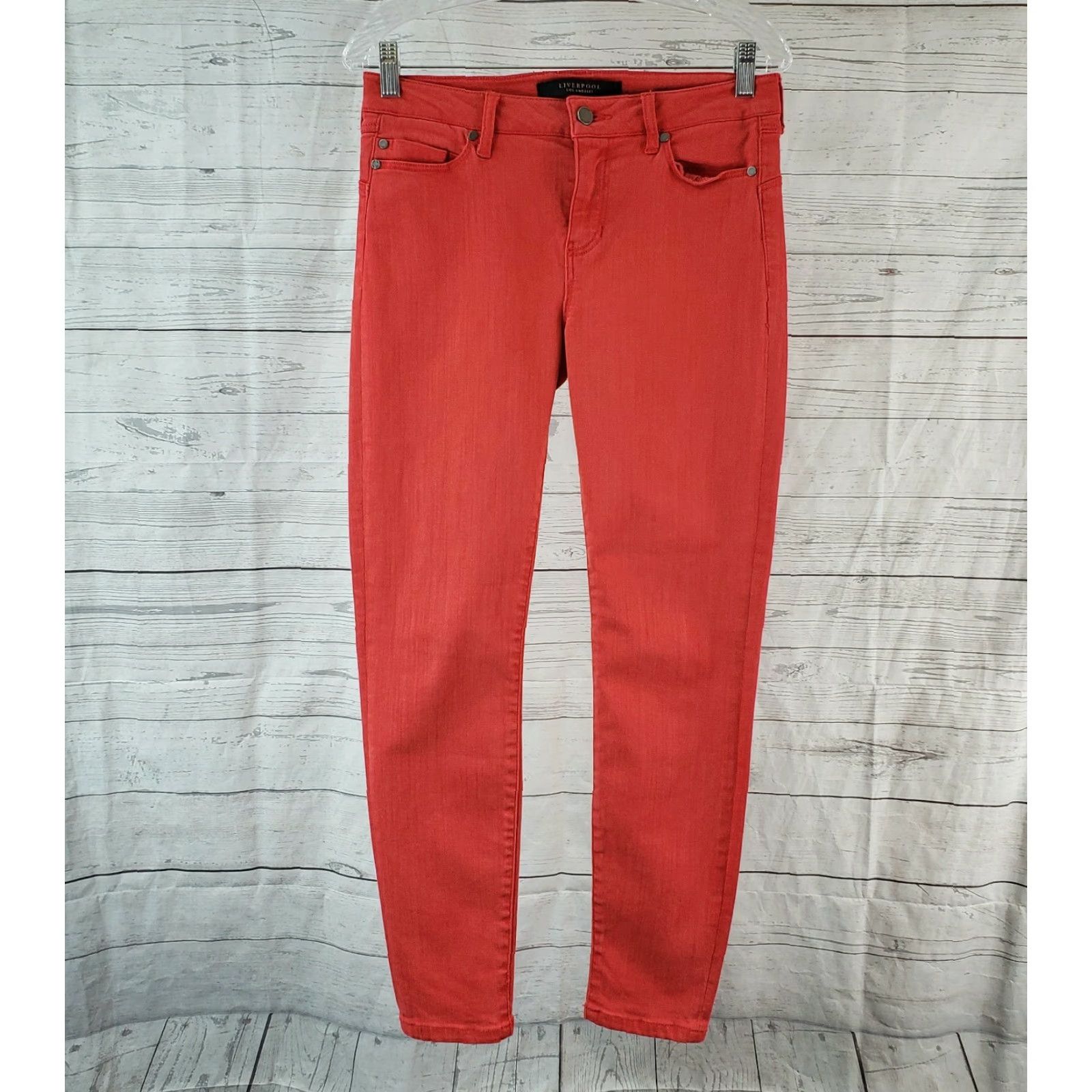 Vintage Liverpool Womens The Hugger Ankle Skinny Jeans Sz 4 Red Mid Rise Jeans Womens 4 Red Skinny (Denim) Liverpool Jeans Size 27" / US 4 / IT 40 - 2 Thumbnail