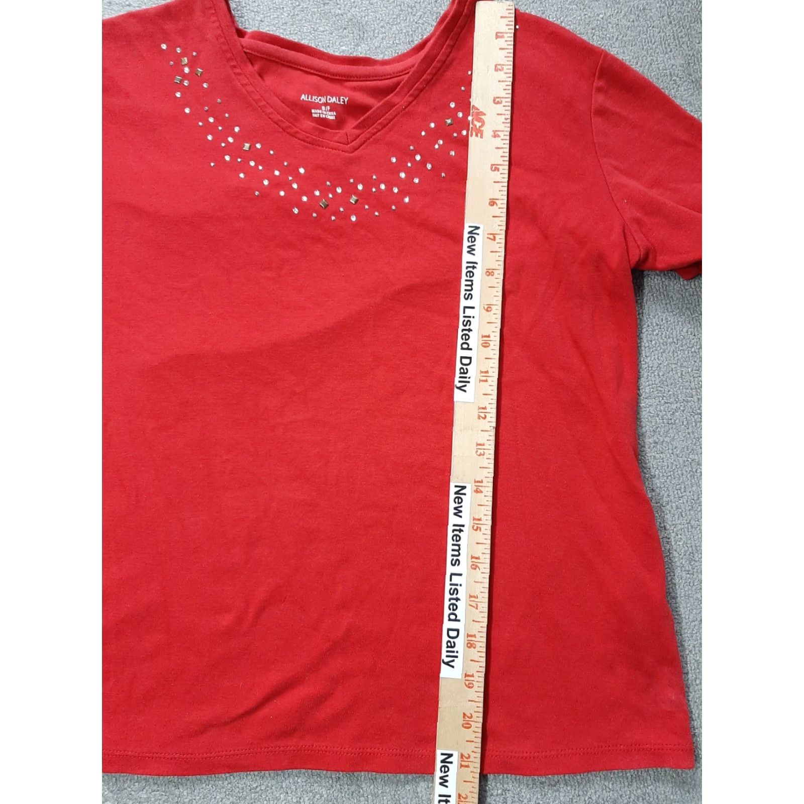 Vintage Allison Daley Womens S Short Sleeve Top Red Embellished Shirt Shirt Size S / US 4 / IT 40 - 5 Thumbnail