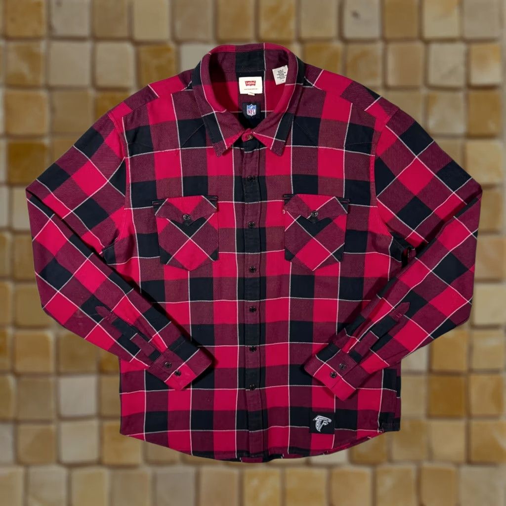 Levi's Levi's NFL Atlanta Falcons Red Black Plaid Check Long Sleeve Flannel Shirt Medium Size US M / EU 48-50 / 2 - 1 Thumbnail