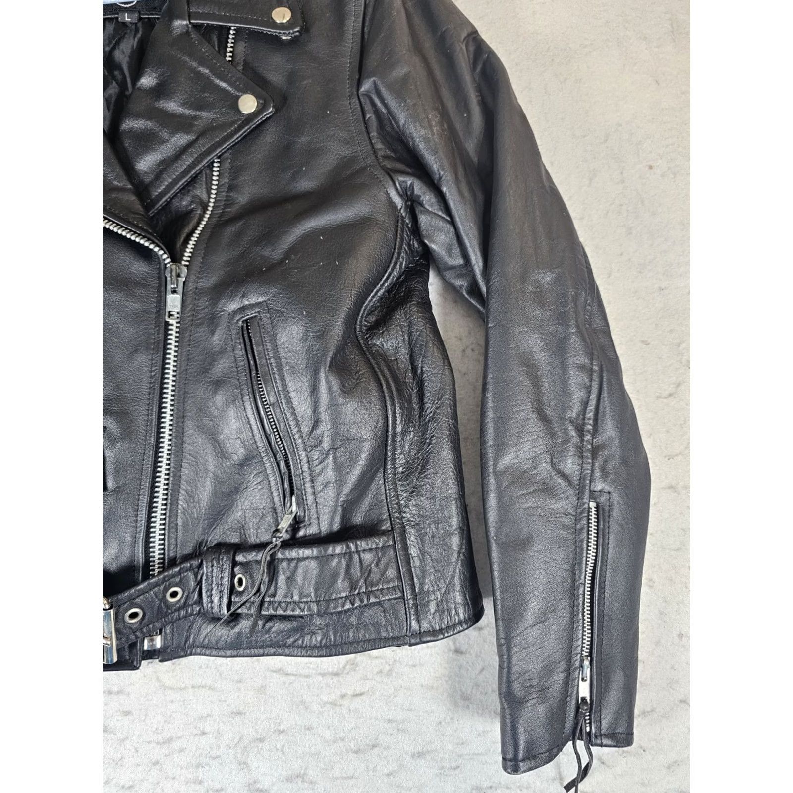Vintage VINTAGE Leather Gallery Thinsulate Lined Leather Biker Jacket Belted Size Large Black - Men’s? Women’s? Unisex Adults (Motorcycle Jacket) Size US L / EU 52-54 / 3 - 5 Thumbnail