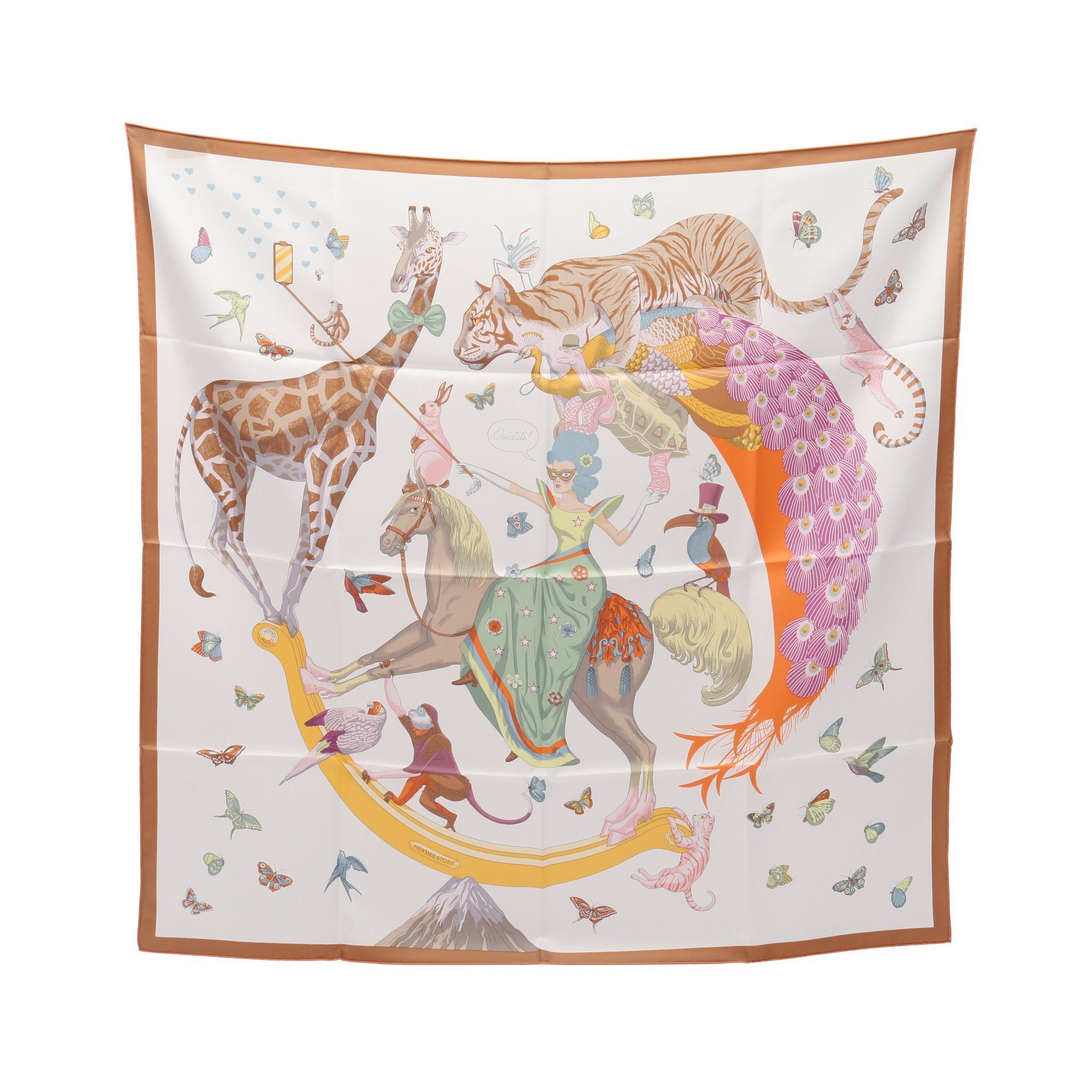 Hermes Hermes Carres 90 Hermes Story Scarf Silk White Coral Orange Multicolor Size ONE SIZE - 1 Thumbnail