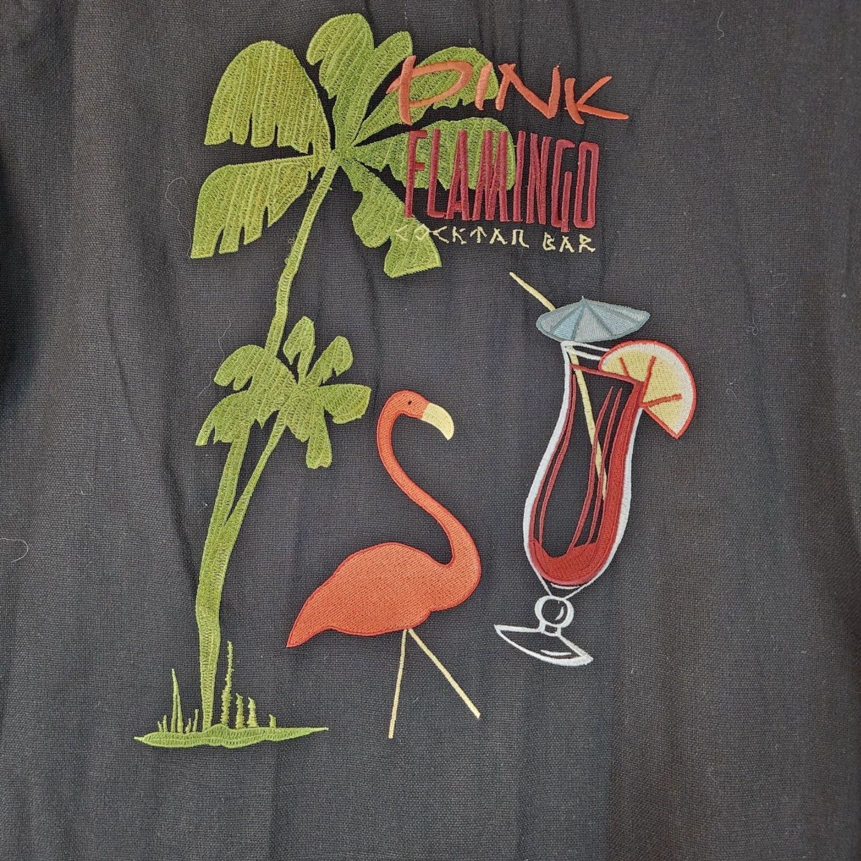 Pinko Caribbean Shirt Men L Silk Black Short Sleeve Pink Flamingo Button Up Mens Size US 33 - 6 Thumbnail