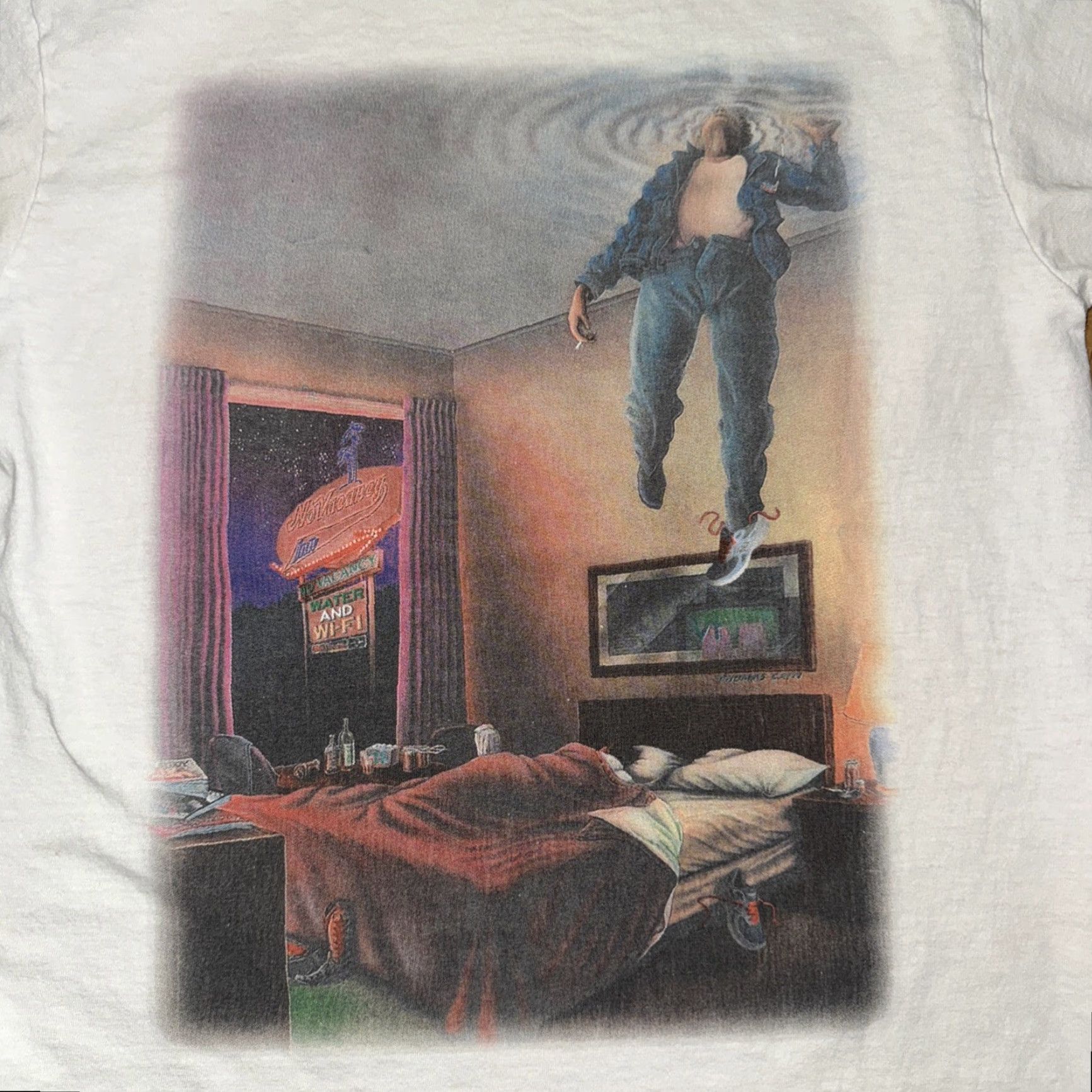 Vintage No Vacancy Inn Graphic T-Shirt White Size Small Streetwear Mens Crew Neck Short Sleeve 18x26 Graphic Print 90s Band Cars Designer Size US S / EU 44-46 / 1 - 2 Thumbnail
