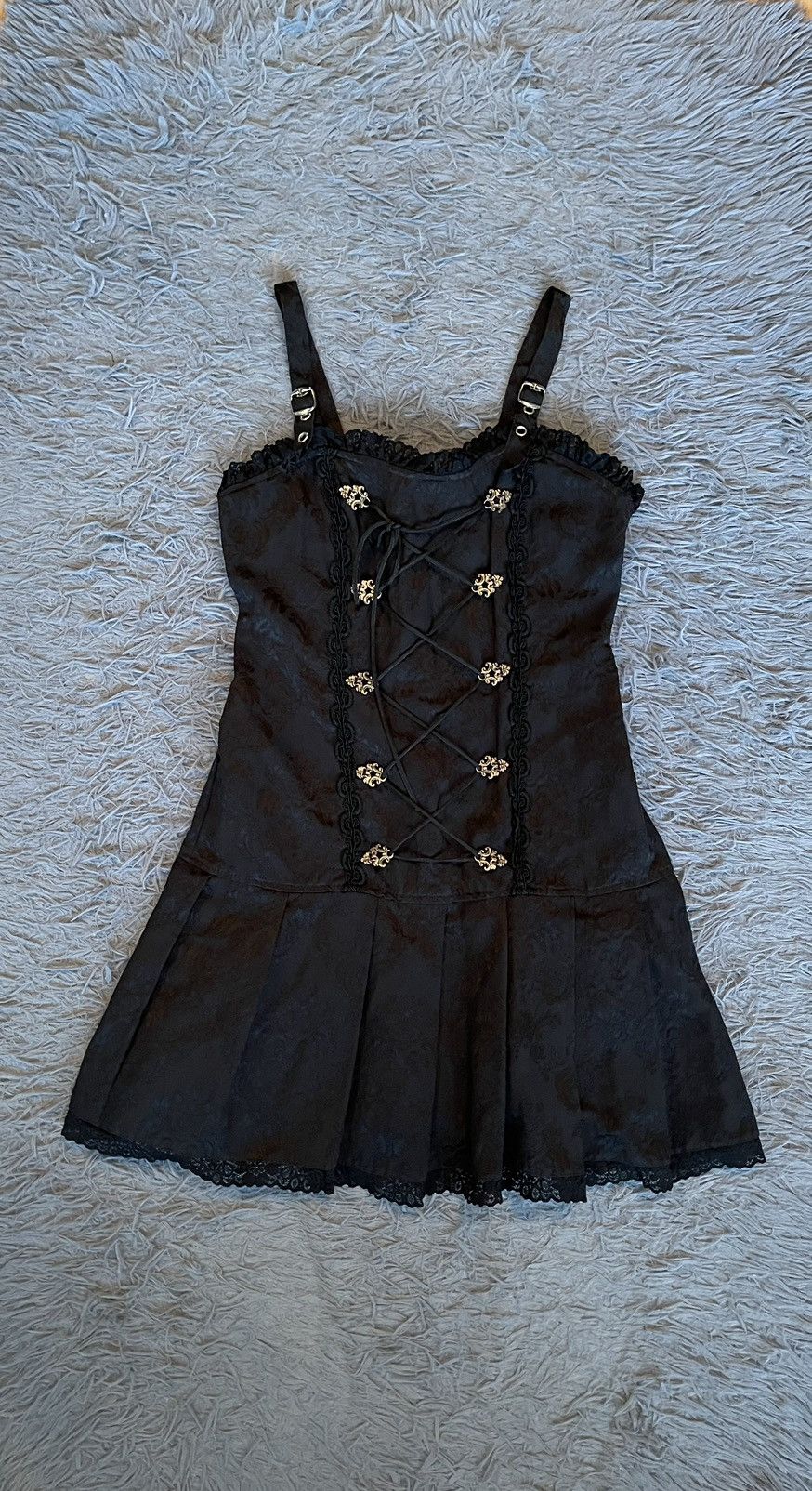 image of Avant Garde Aderlass Y2K Vintage Gothic Crochet Corset Dress in Black, Women's (Size Medium)