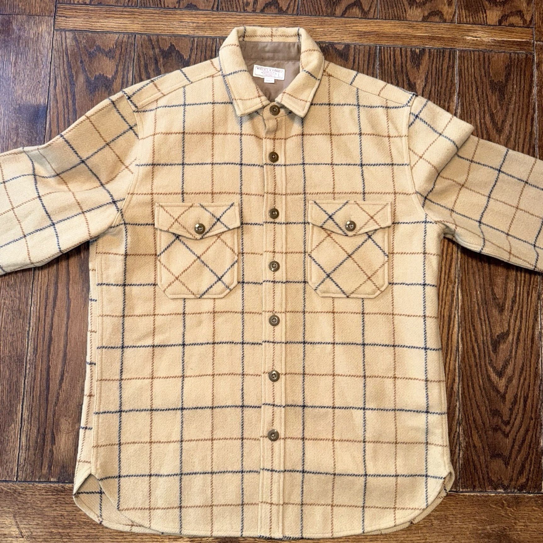 Wallace & Barnes VINTAGE Wallace & Barnes Mens Large Flannel Shirt Jacket Beige Wool Plaid Tweed Shirt Jacket Mens L Size US L / EU 52-54 / 3 - 2 Thumbnail