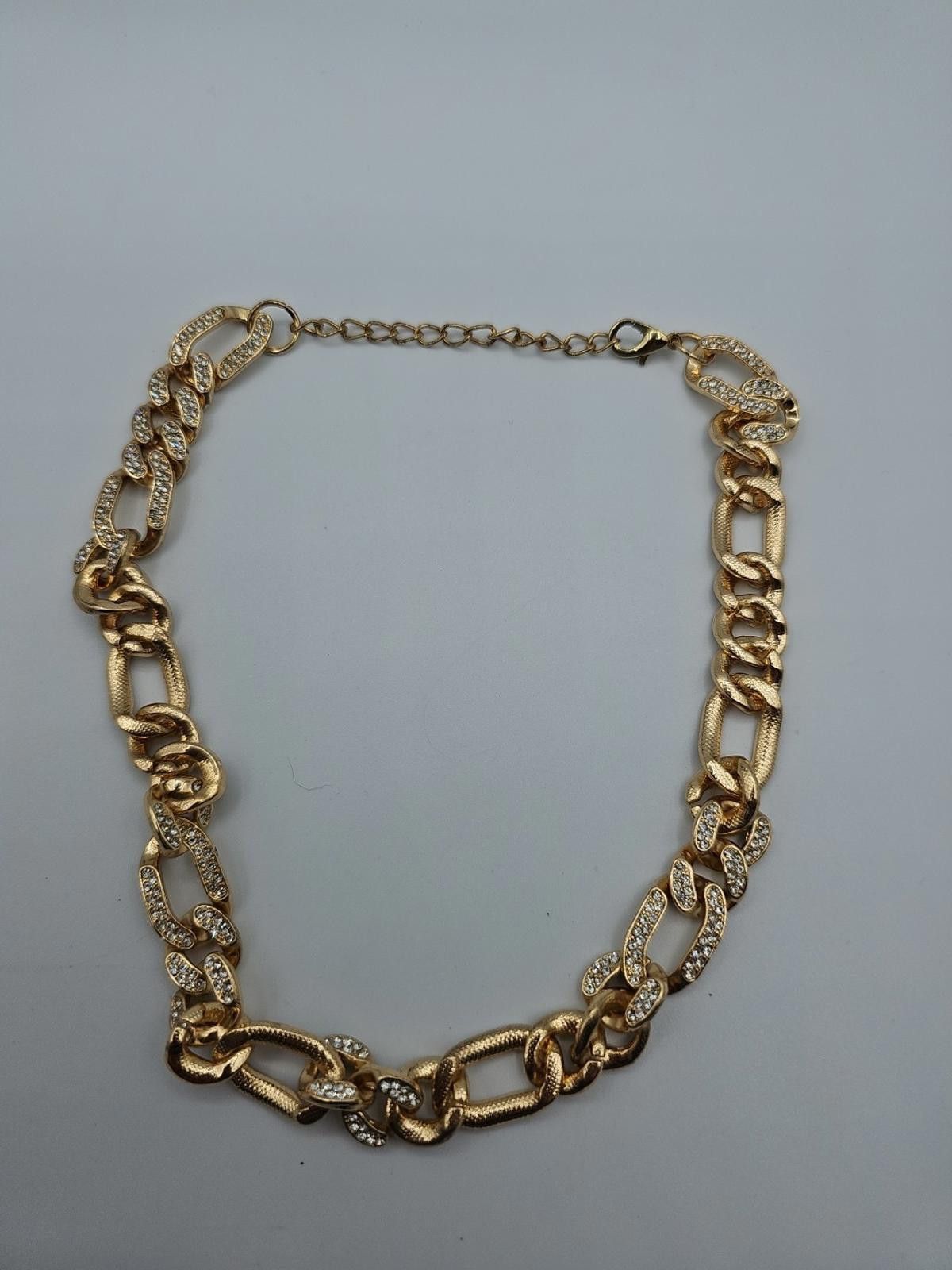 The Unbranded Brand Textured chain necklace with clear rhinestone inlay pave 16" Size ONE SIZE - 1 Thumbnail