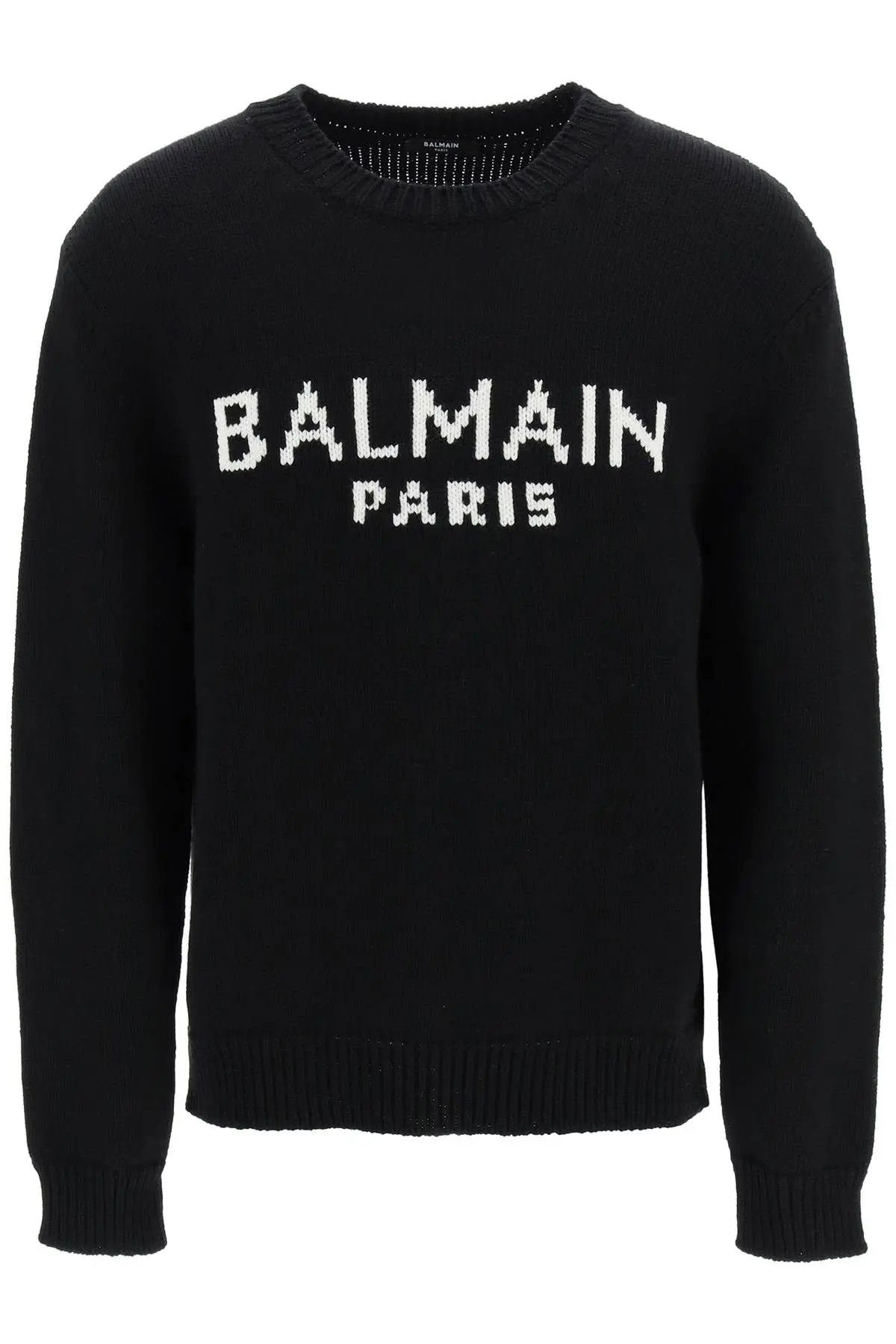 image of Balmain O1S22I1N0224 Jacquard Logo Sweater In Black, Men's (Size XL)