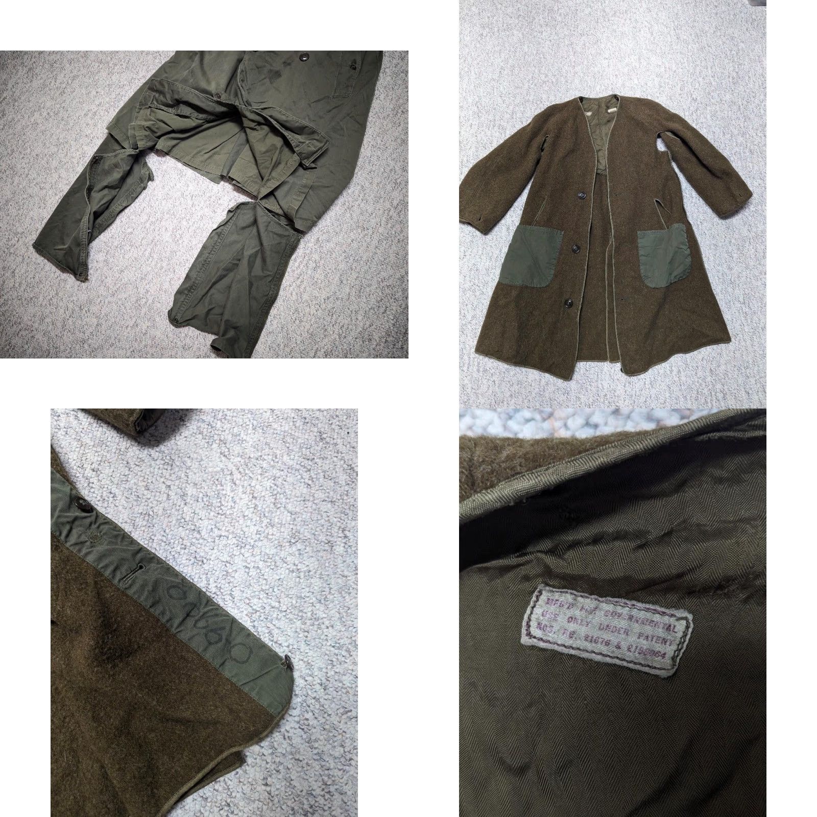 Vintage VINTAGE US ARMY trenchcoat Overcoat Shirt Mens M Green belted wool/ cotton long jacket cape with pant legs hidden Zip closure Button chest 40 Size US 31 - 10 Thumbnail