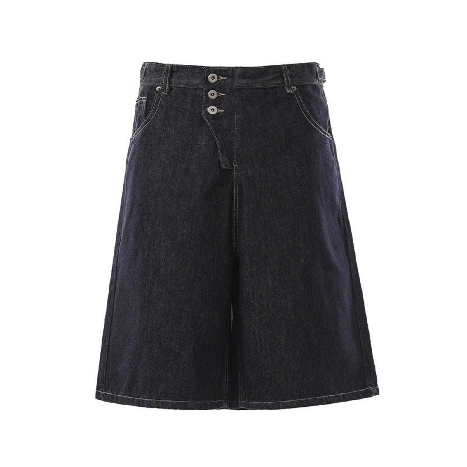 Jean Raw Black Button-Fly A-Line Wide-Leg Denim Shorts Size US 32 / EU 48 - 1 Thumbnail