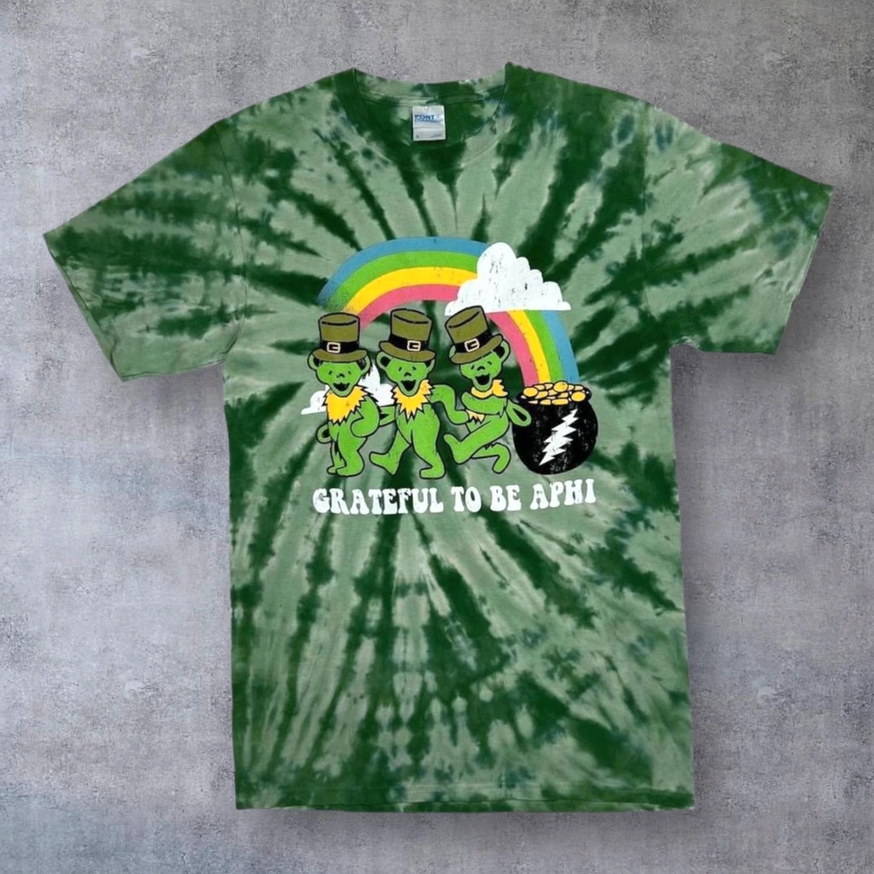 Port & Company Grateful To Be Aphi Fraternity Sorority Souvenir Green Tie Dye T-Shirt Small Mens Short Sleeve Graphic Print 90s Style Tie Dye Souvenir Green Size US S / EU 44-46 / 1 - 2 Thumbnail