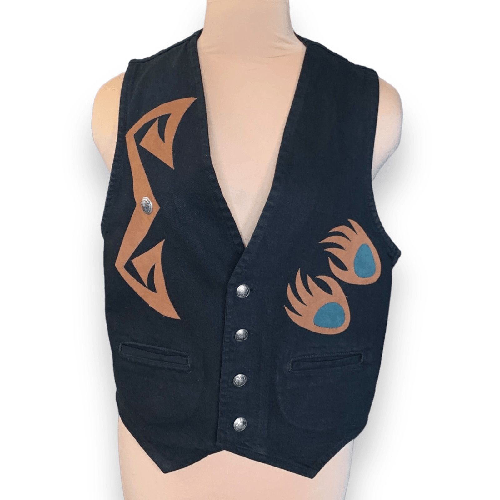 Vintage Vintage Sundance Denim Black Western Tribal Graphic Vest Size US M / EU 48-50 / 2 - 4 Thumbnail