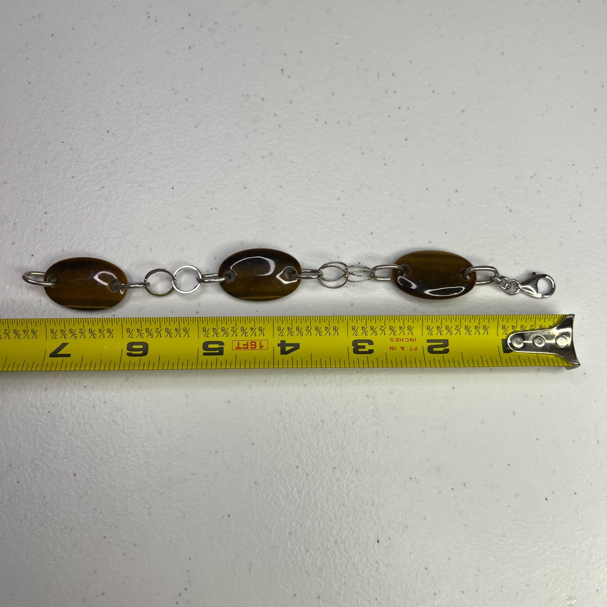 Designer Sterling Silver Tiger-Eye 7" Oval Link Bracelet Size ONE SIZE - 5 Thumbnail