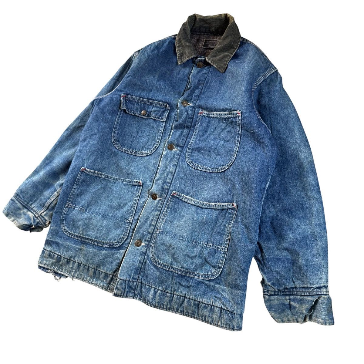 Vintage 70s Sears Work'n Leisure Denim Chore Blanket Distressed Size US L / EU 52-54 / 3 - 2 Thumbnail